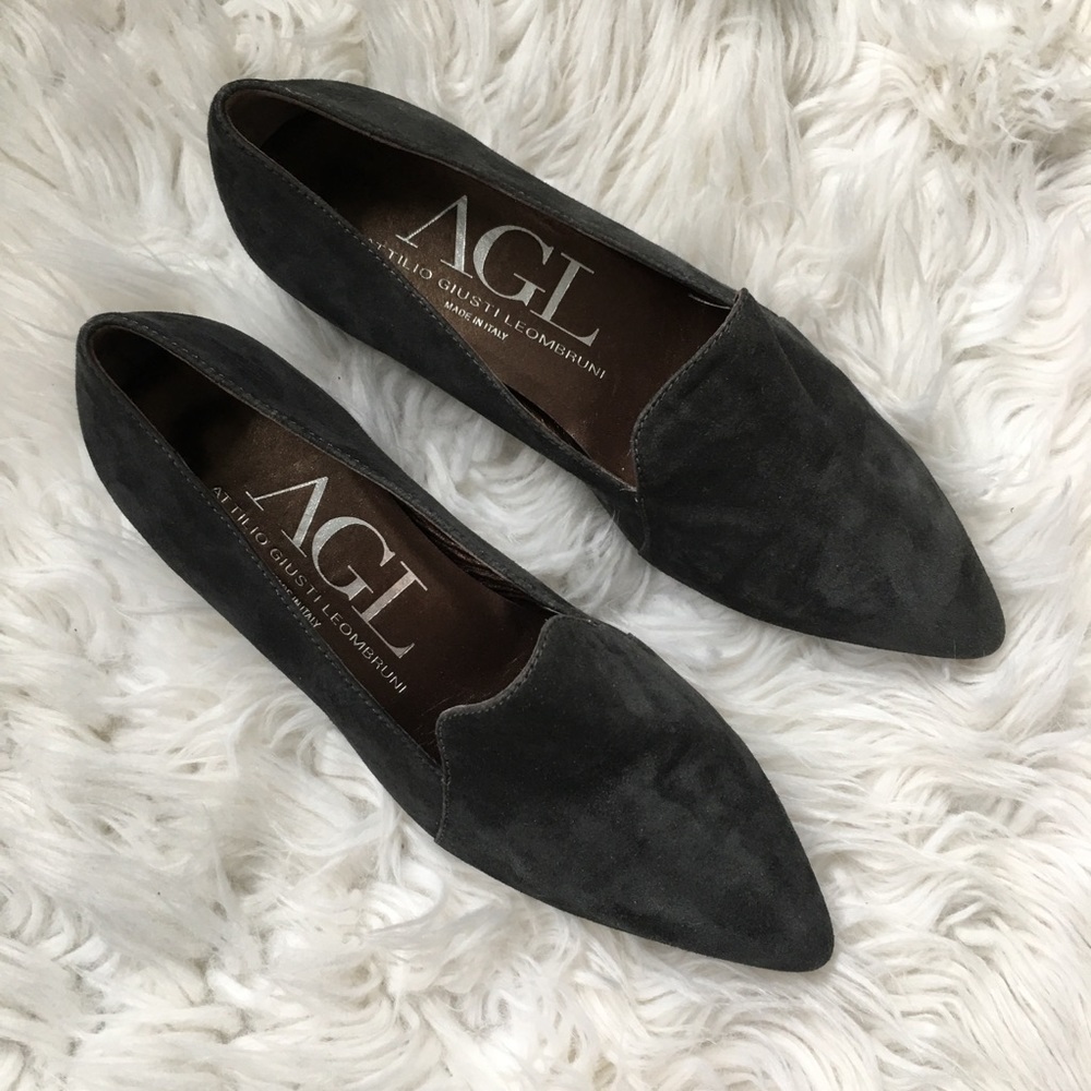 Agl Pointed Toe Gray Suede Loafer Block Heel - image 6